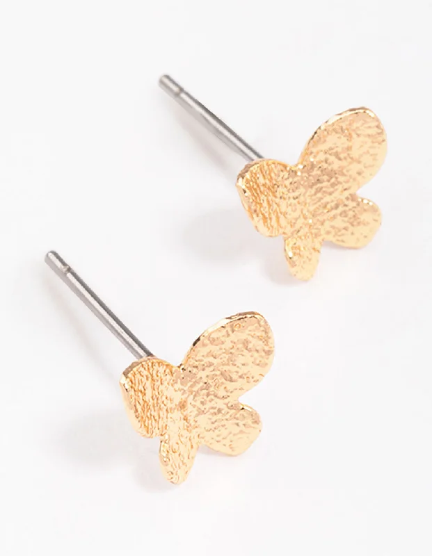 Customizable Earrings-Gold Sandblast Butterfly Stud Earrings