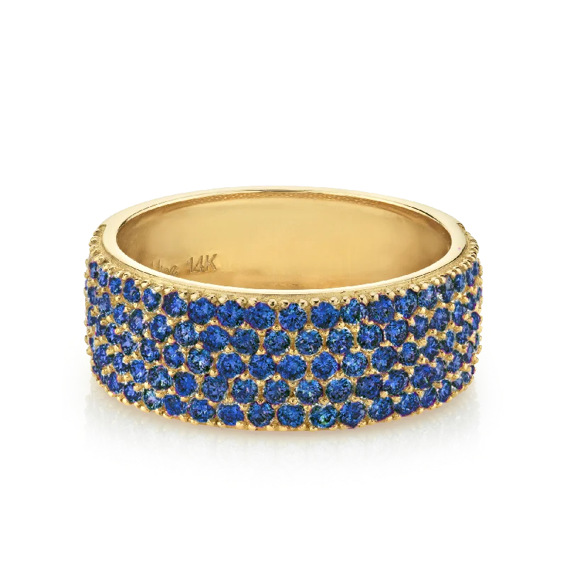 Medium Cigar Band - Blue Sapphire / 14k Yellow Gold