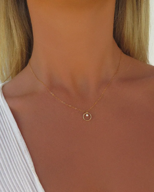 Personalized Chain Necklace-Freshwater Pearl Circle Necklace