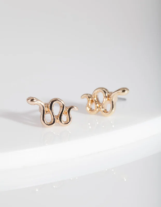 Vintage Style Earrings-Gold Snake Stud Earrings