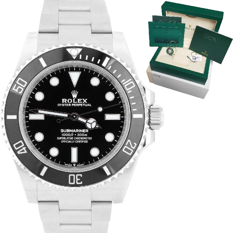 High-End Leather Strap Watch for Men-NEW 2020 Rolex Submariner 41mm No-Date Black Ceramic Steel Dive Watch 124060 LN