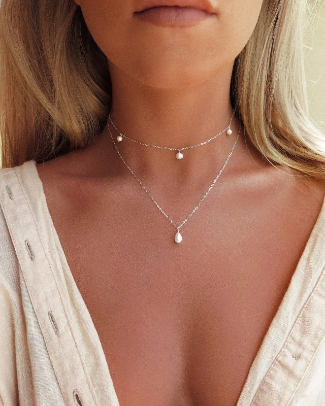 Bridal Necklace-Teardrop Pearl Necklace Set (10% Off)  - Sterling Silver