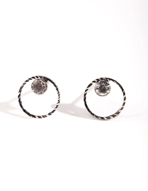 Handmade Gemstone Earrings-Silver Mini Circle Dia Stud Earrings