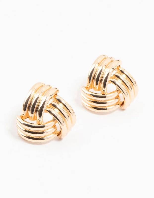 Big Statement Earrings-Gold Triple Quilted Stud Earrings