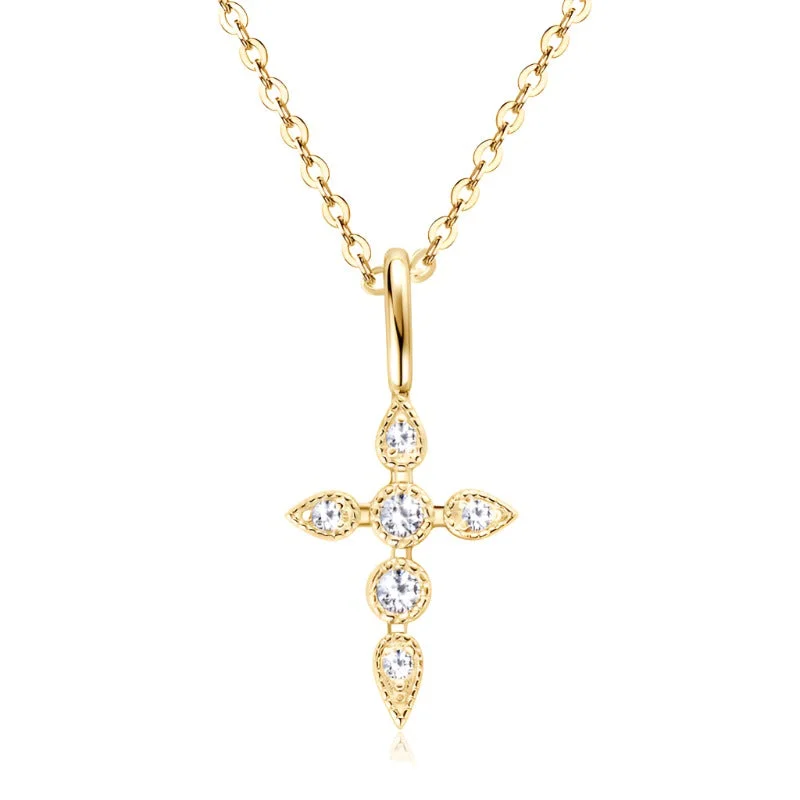 Elegant Wedding Necklace-Delicate Cross Pendant Necklace | S925 | Moissanite