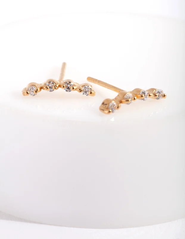 Chic Ear Huggers-Gold Plated Sterling Silver 4 Diamante Crawler Earrings