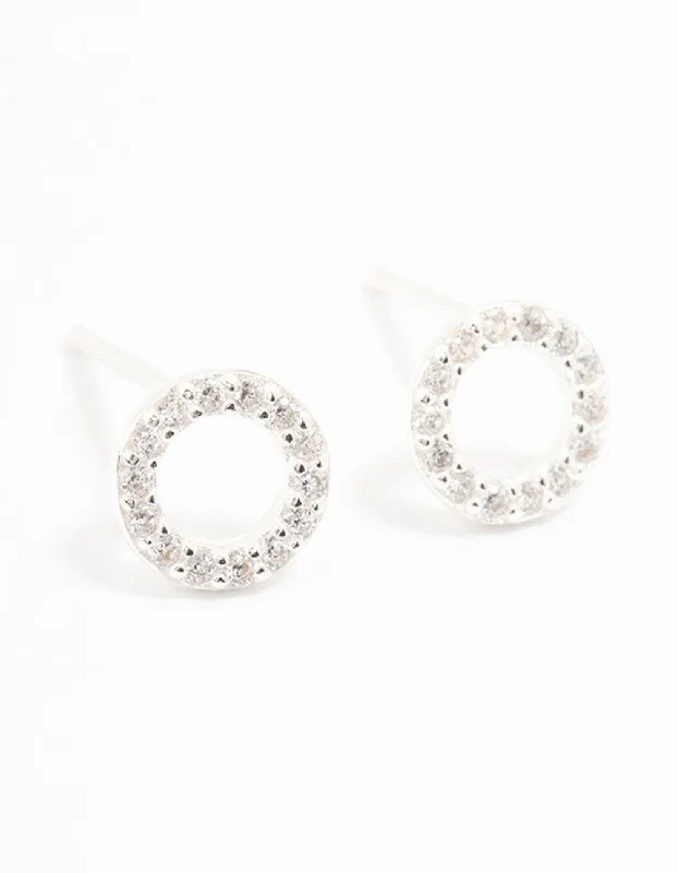 Large Gold Earrings-Sterling Silver Cubic Zirconia Circle Stud Earrings