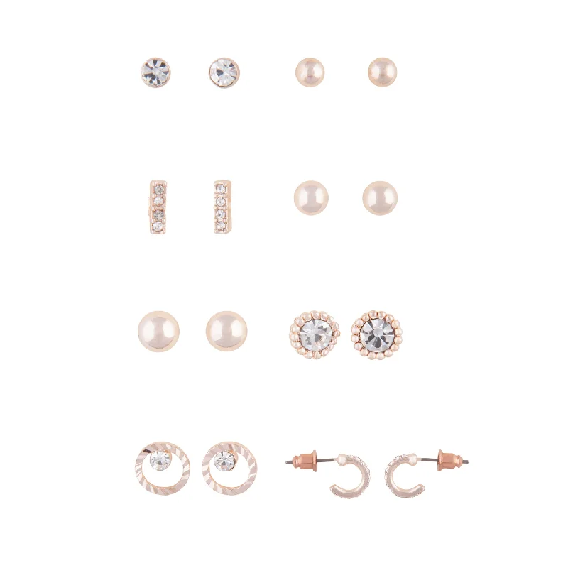 Chunky Gold Earrings-Rose Gold Stud Earring 8-Pack