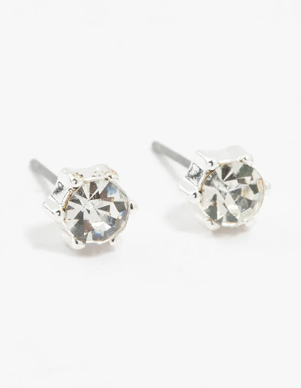 Luxury Designer Earrings-Silver Diamante Small Stud Earrings