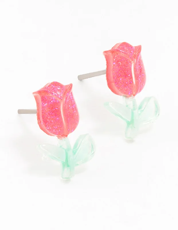 Casual Hoop Earrings-Plastic Rose Stud Earrings