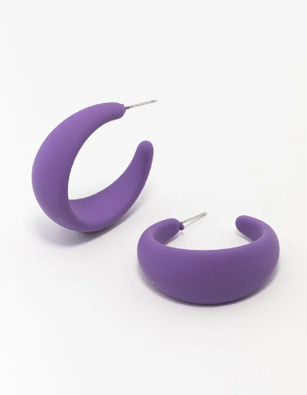 Clear Crystal Earrings-Purple Coated Chunky Teardrop Hoop Earrings