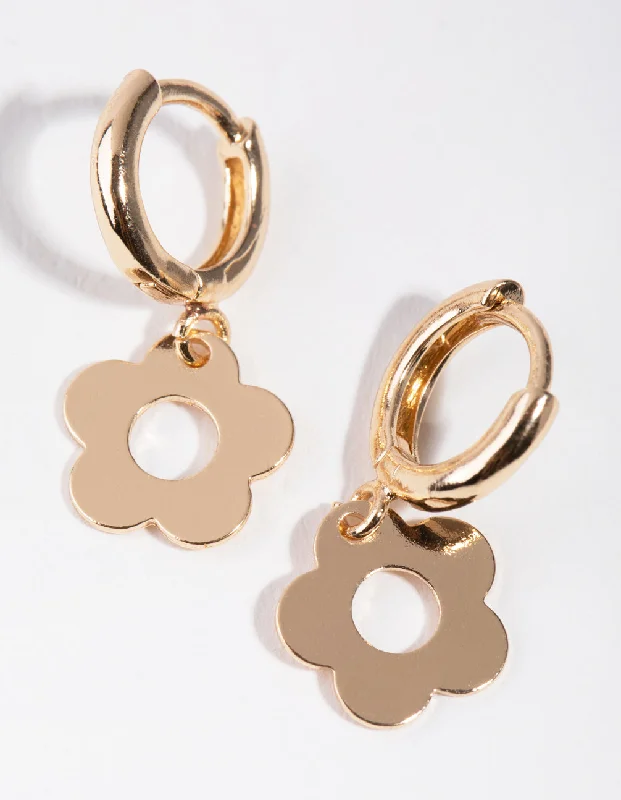 Custom Earrings for Gift-Gold Cutout Flower Huggie Earrings