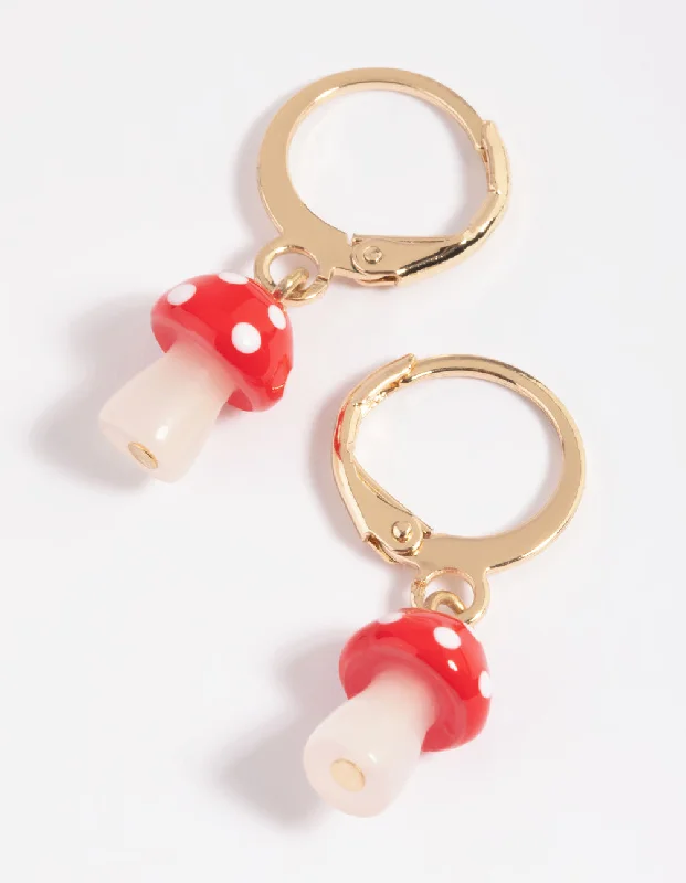 Cute Stud Earrings-Red Mushroom Huggie Hoop Earrings