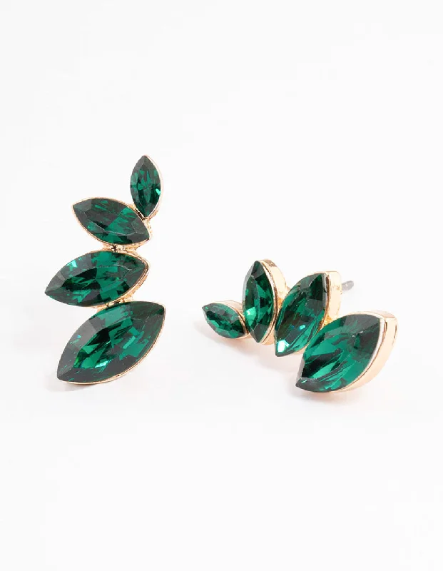 Butterfly Wing Earrings-Green Graduated Marquise Stud Earrings