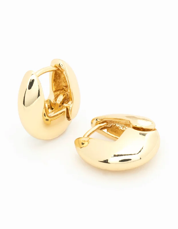 Bold Drop Earrings-Gold Plated Mini Round Huggie Earrings