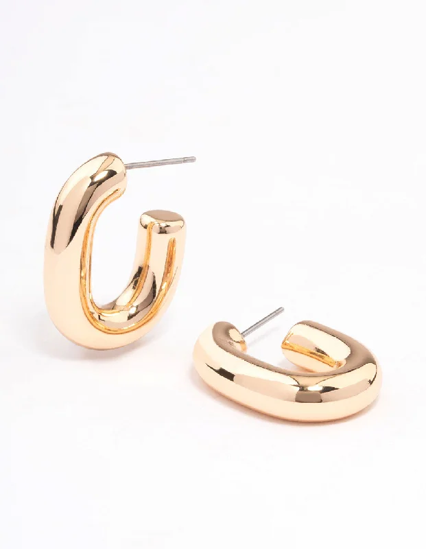 Elegant Chandelier Earrings-Gold Chubby Oval Hoop Earrings