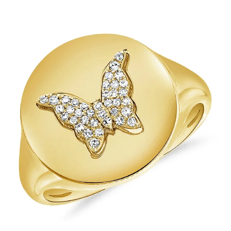 14k Gold & Diamond Butterfly Signet Ring