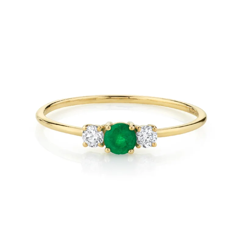 Three Stone Band - White Diamond and Emerald / 14k Yellow Gold