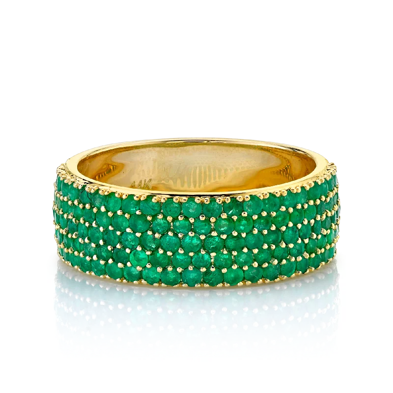 Medium Cigar Band - Emerald / 14k Yellow Gold