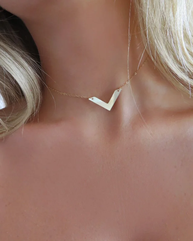 Silver Chain Necklace for Women-Chevron Necklace  - 14k Yellow Gold Fill