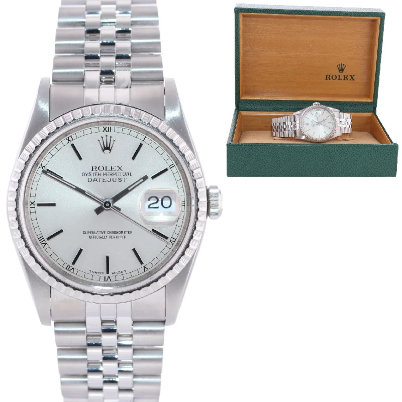 Casual Watch for Everyday Wear-Rolex DateJust 36mm 16220 Steel Silver Stick Jubilee Band Date Watch