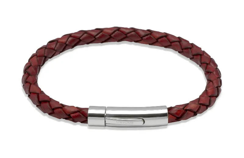 Fashionable Charm Bracelet-Unique & Co Dark Red Leather Bracelet