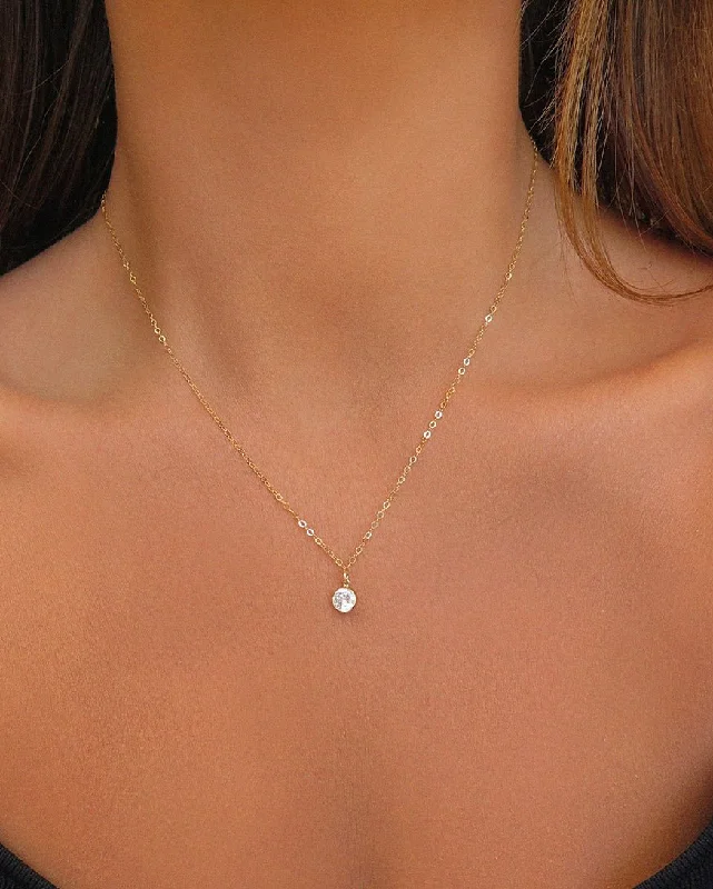 Elegant Heart Pendant Necklace-Large CZ Necklace- 14K Yellow Gold Fill