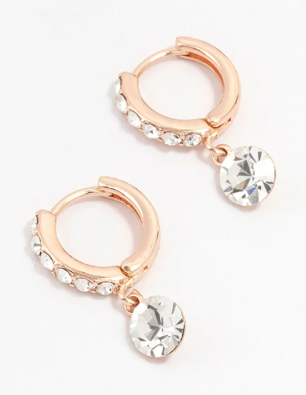 Pearl Dangle Earrings-Rose Gold Bohemia  Czech Crystal Drop Huggie Earrings