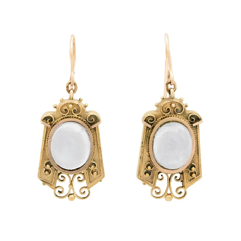 Crystal Hoop Earrings-Victorian 14k Moonstone Etruscan Earrings