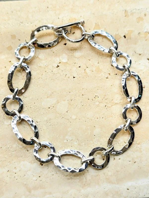 Personalized Bar Bracelet-Sterling Silver Hammered Link Bracelet