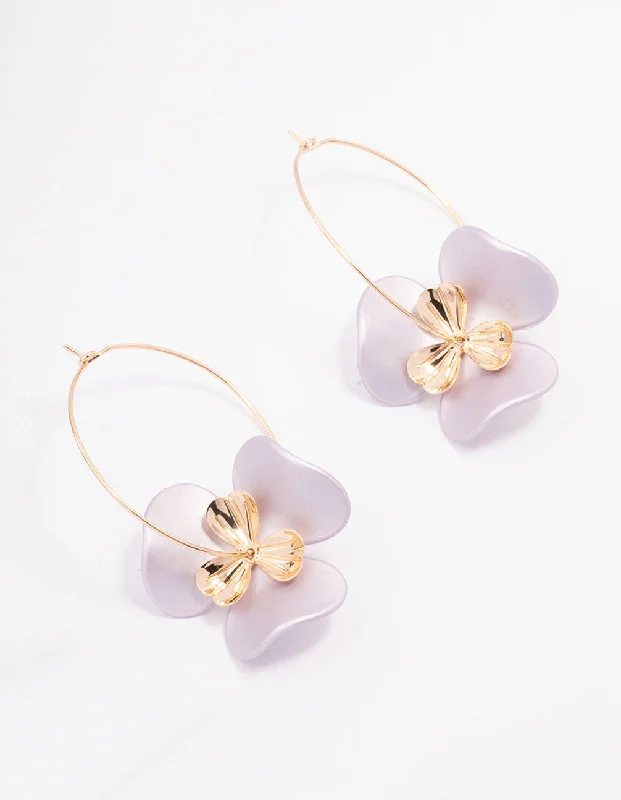 Oval Drop Earrings-Gold Large Flower Wire Hoop Earrings