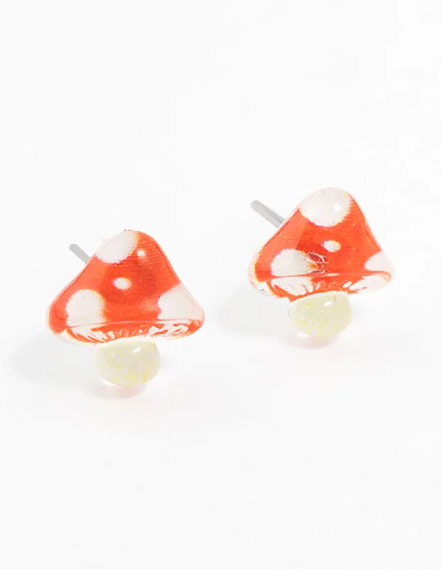 Silver Stud Earrings-Plastic Mushroom Stud Earrings