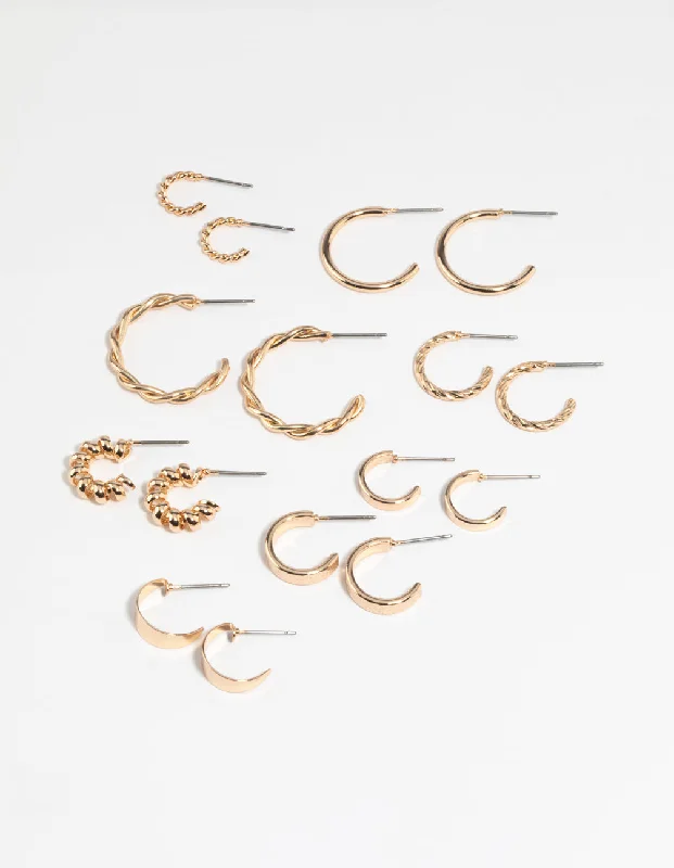 Chic Ear Huggers-Gold Twisted Hoop Earring 8-Pack