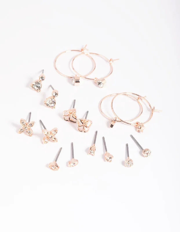 Long Tassel Earrings-Rose Gold Dainty Garden Stud Earring 8-Pack