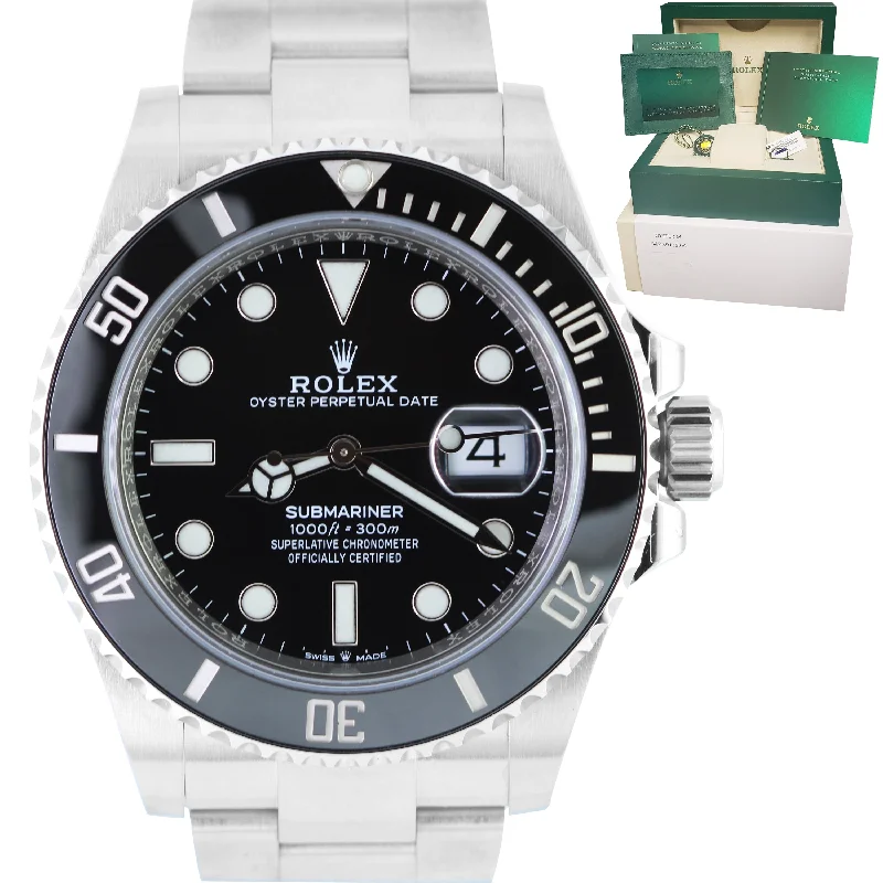 Classic Gold Watch for Men-UNPOLISHED Rolex Submariner 41mm Date Black Ceramic Watch Stainless Steel 126610