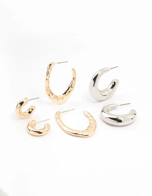 Luxury Diamond Earrings-Mixed Metals Original Multiple Hoop Earrings Pack