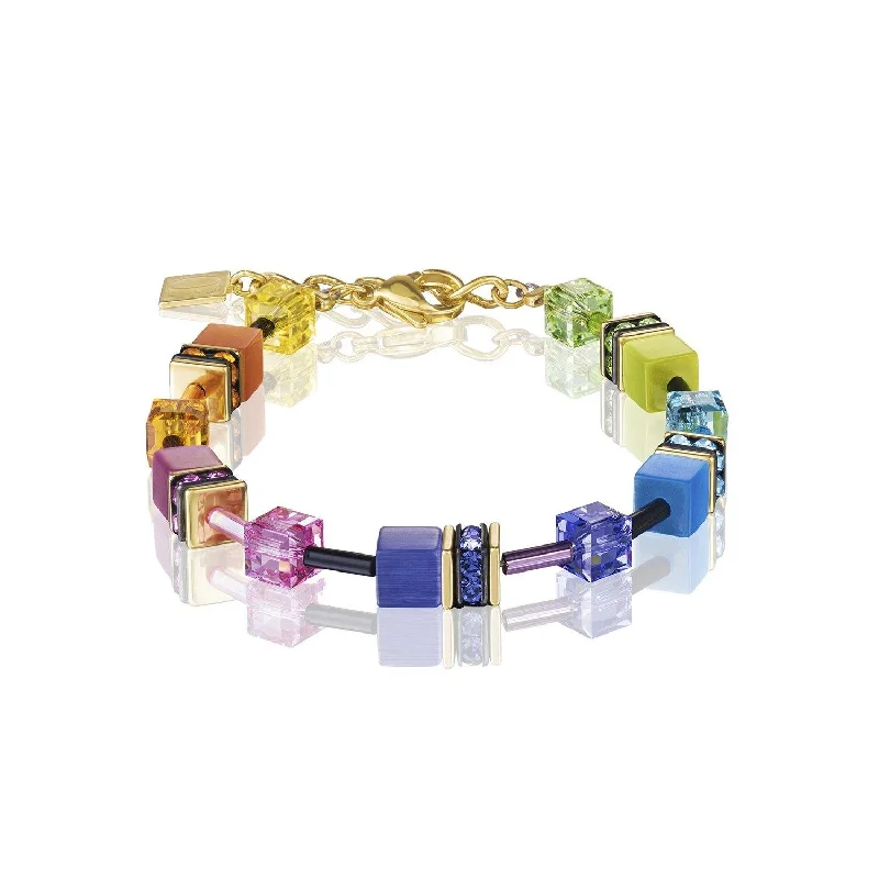 Crystal Charm Bracelet-Coeur De Lion Multicolour Rainbow Gold 2 and Swarovski® Crystals GeoCUBE® Bracelet