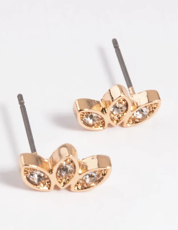 Gold Hoop Earrings-Gold Diamante Wing Crawler Stud Earrings