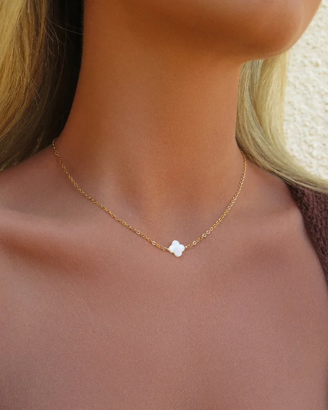 Fashion Crystal Necklace-White Clover Necklace