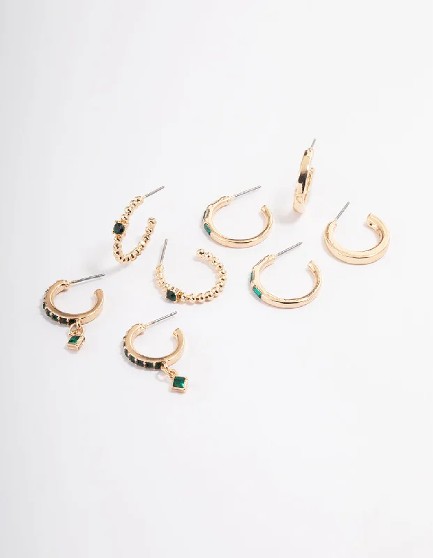 Small Drop Earrings-Gold Garden Diamante Stack Hoop Earrings 4-Pack