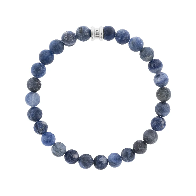 Sterling Silver Bar Bracelet-Matte Navy Sodalite Gemstone Beaded Bracelet