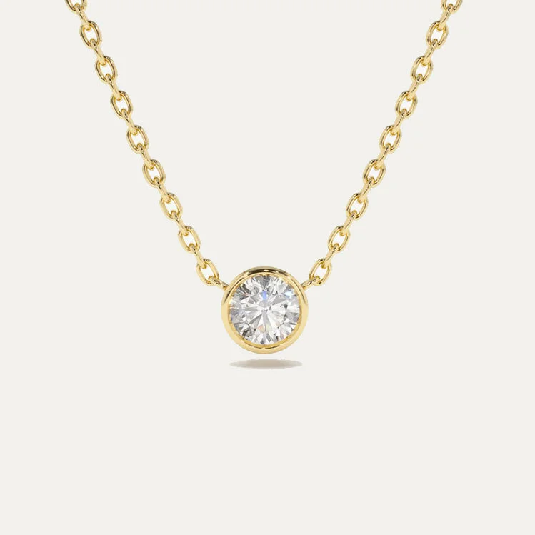 Dainty Silver Necklace-18K Gold Bazel Solitare Diamond Necklace