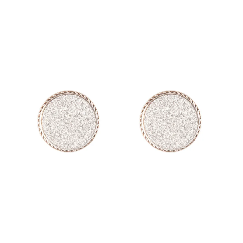 Luxurious Gold Earrings-Silver Glitter Inlay Disc Earrings