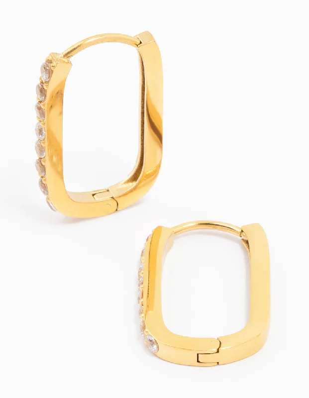 Handcrafted Earrings-Gold Plated Surgical Steel Diamante Oval Hoop Earrings