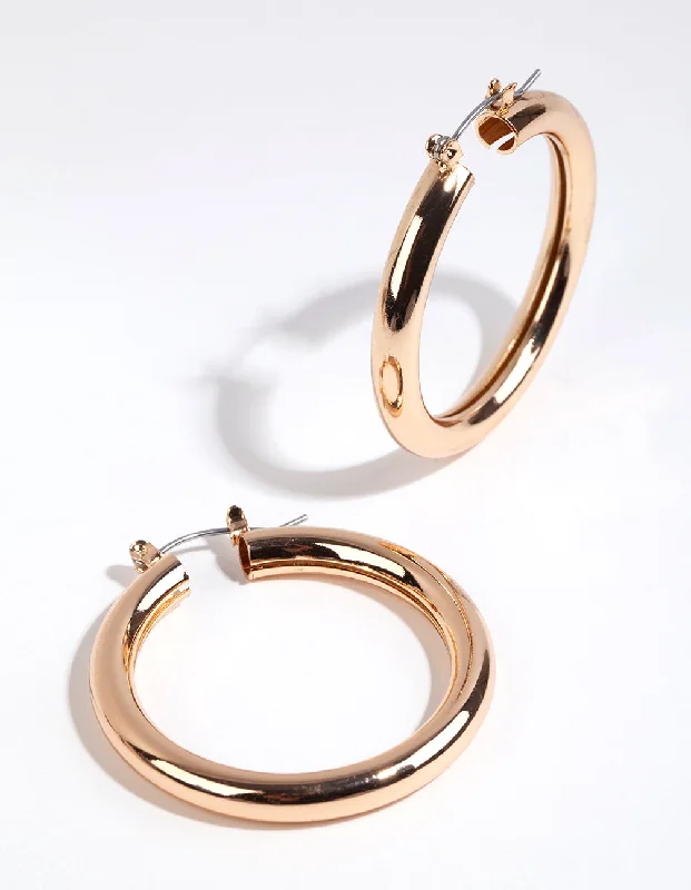 Cute Dangle Earrings-Gold Curved Medium Hoop Earrings