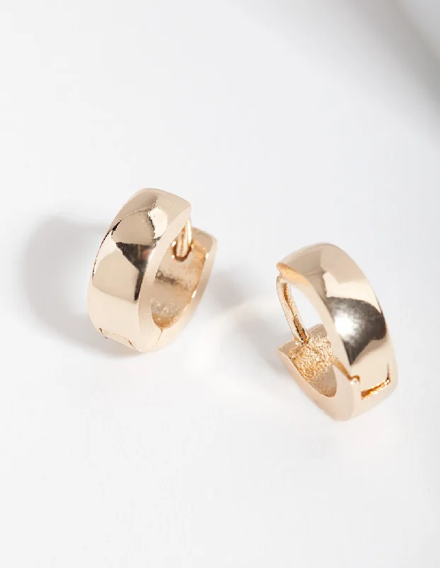 Elegant Gold Earrings-Gold 4mm Mini Thick Huggie Earrings