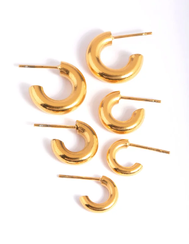 Simple Drop Earrings-Waterproof Gold Plated Stainless Steel Mixed Hoop Earring Pack