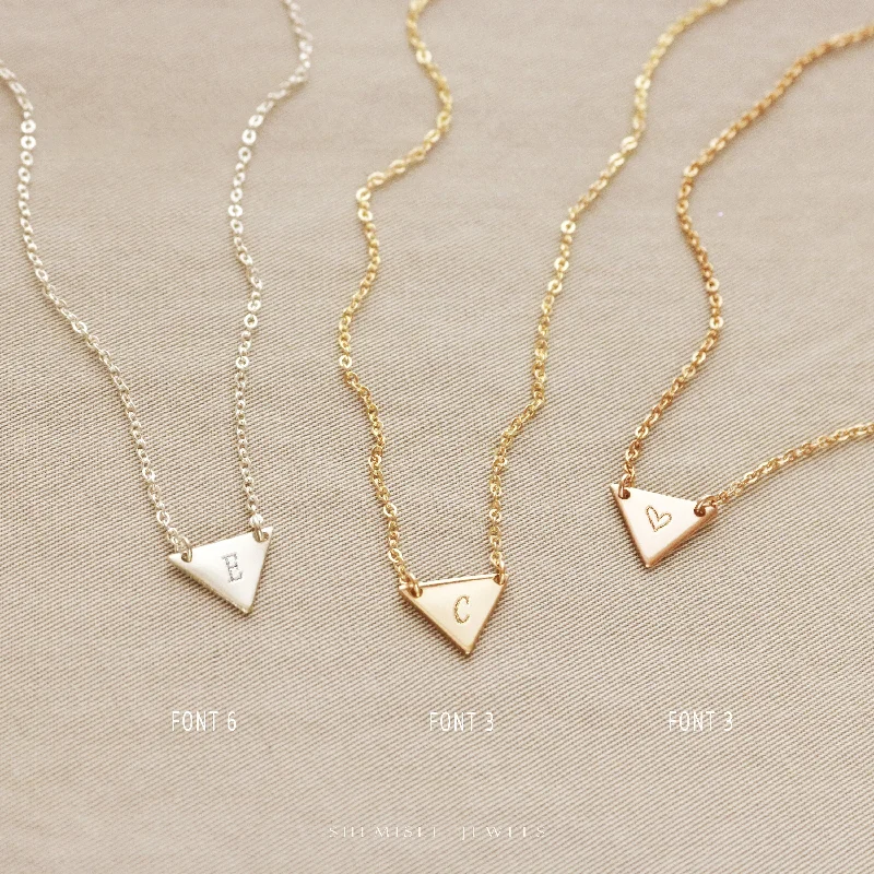 Multi-Layer Gold Necklace-Tiny Initial Triangle Necklace, Simple Letter Unisex, Gold Filled, Silver • NTRGH12