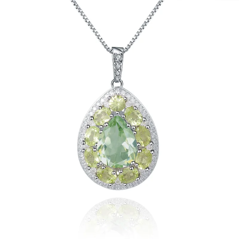 Fashionable Heart Pendant Necklace-Natural Peridot and Green Amethyst Pendant Necklace in 925 Sterling Silver