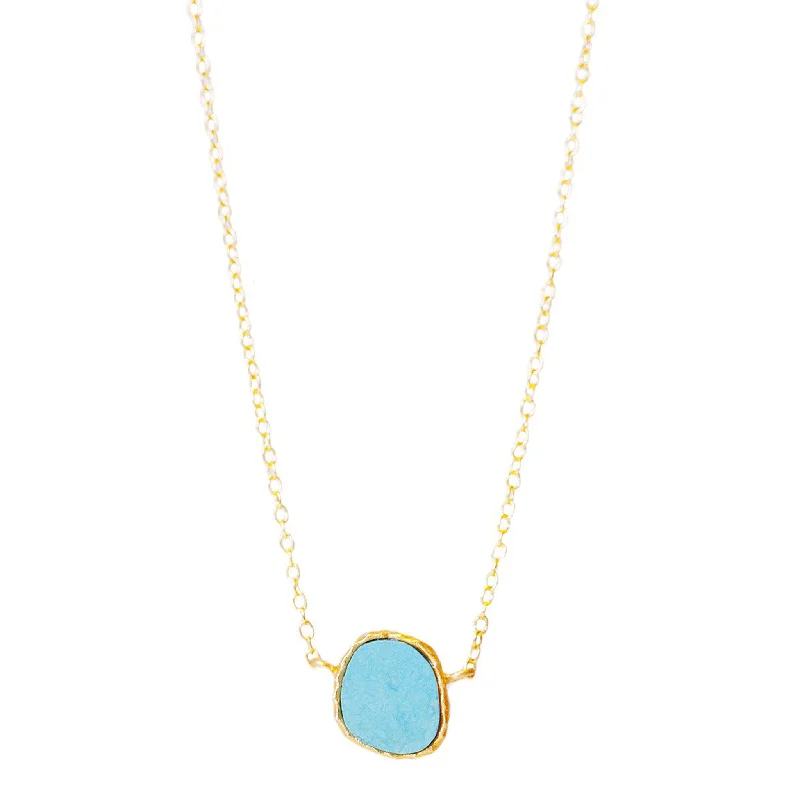 Classic Bar Pendant Necklace-Delicate Necklace - Turquoise